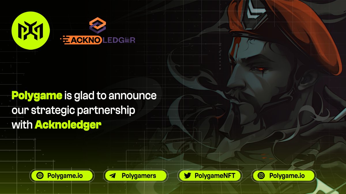 PolygameNFT's tweet photo. Partnership Announcement📣

#Polygame is glad to announce our strategic #partnership with @acknoledger

$PGEM #PGEM #Acknoledger https://t.co/FAalcuasKA