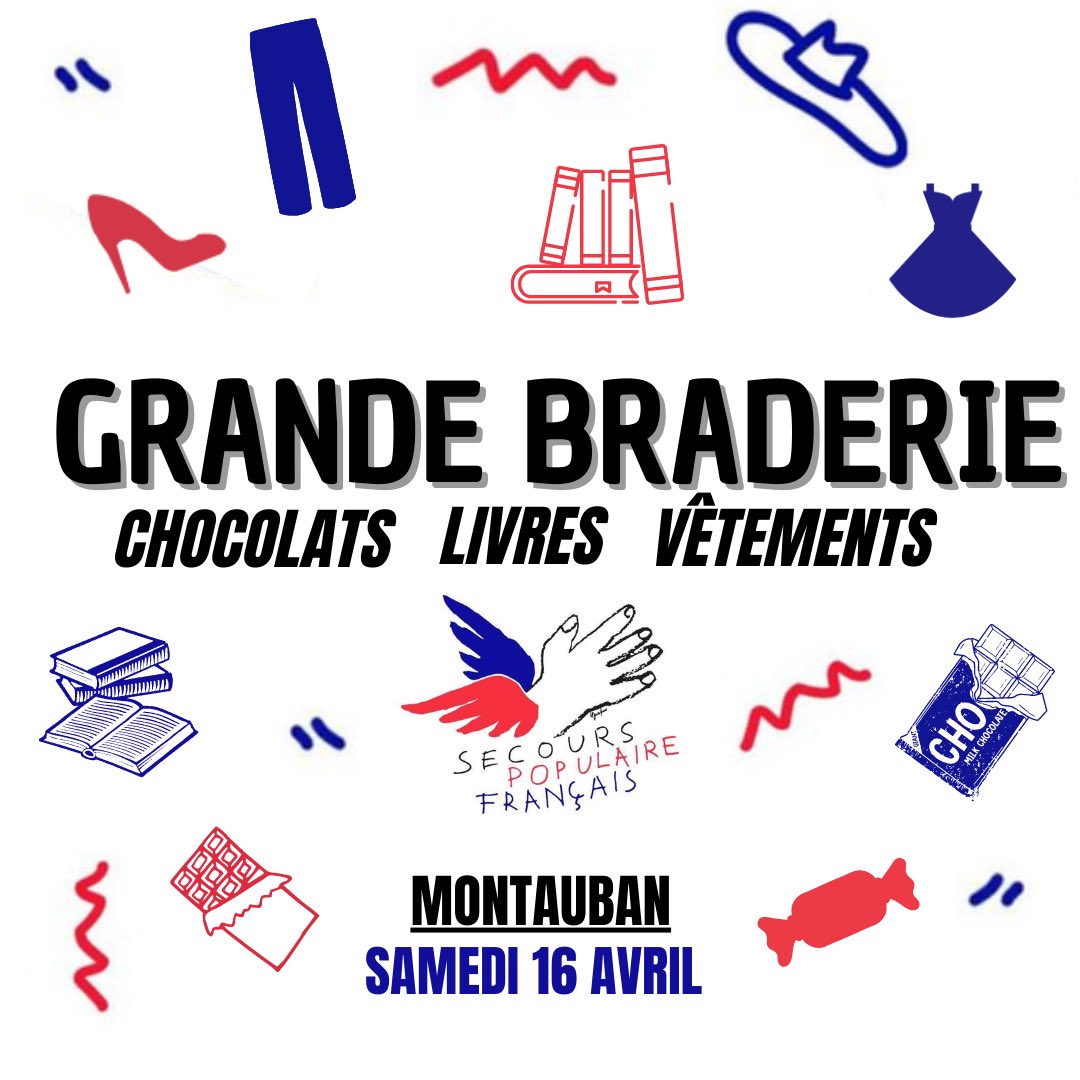 SecoursPop82's tweet photo. Venez contribuer à la solidarité samedi lors de notre grand déballage.
Petits prix et grand geste pour la geste solidarité. 
👉 7 rue Paul Riquet à #Montauban (9h-16h). https://t.co/wY7GkwhHJs