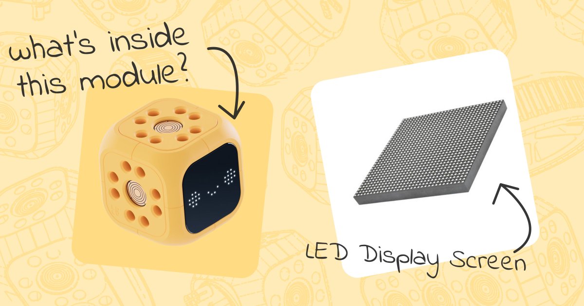 RoboWunderkind's tweet photo. Ever wondered what’s inside our building blocks? Each cube presents unique functionality.  Inside our yellow module is a LED display screen. Draw anything in your app and see it come to life! Give your robo a smile #robowunderkind #steam #classroomcoding https://t.co/FMvGnNLj2U