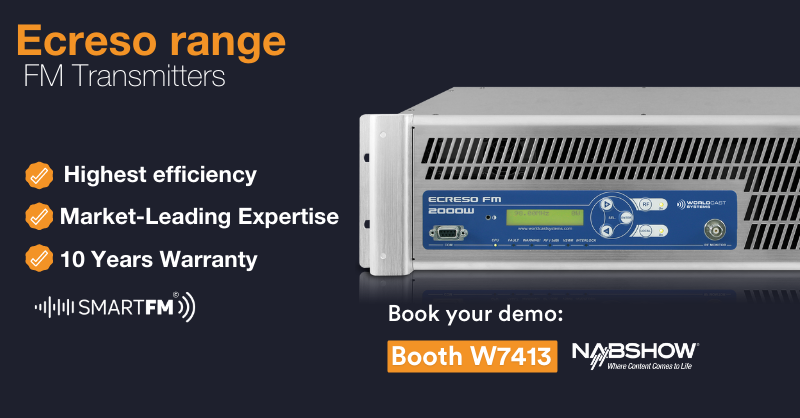 WorldCastSys's tweet photo. 📻Our #Ecreso #FMTransmitters have proven their efficiency and reliability through the years. Broadcast without worrying with trustworthy products.
Meet us at the #NAB 2022 in Las Vegas! Between the 24th and 27th of April, come visit us at booth W7413 – West. https://t.co/9naiVoE66J
