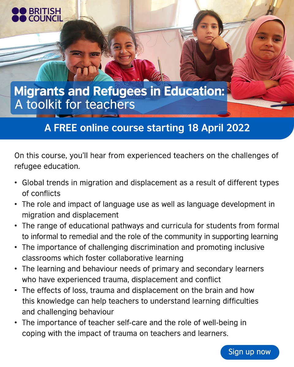 ColminIndonesia's tweet photo. Whether you’re a language teacher, a teacher of another subject, or a volunteer working in migrant and refugee education, this #freeonlinecourse will help you find ideas and strategies that you can use to better understand your learners. 🌻

Find out more: https://t.co/1XCA2AKTZd https://t.co/A93trBFSei