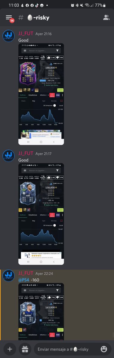 JJFUT3's tweet photo. 🚨 PROFIT 🚨
🚀 Junto con inversiones + flips
📊 Mercado muy inestable, pero si sabes tradear, tienes profit 💰
Os dejo algunos flips de ayer:
✅️ Vlahovic 188 a +215
✅️ Gabriel Jesus 158 a +180
✅️ Valverde 160 a +190
#FIFA #FIFATRADEO #FUTCaptains https://t.co/qCxpVg2N36