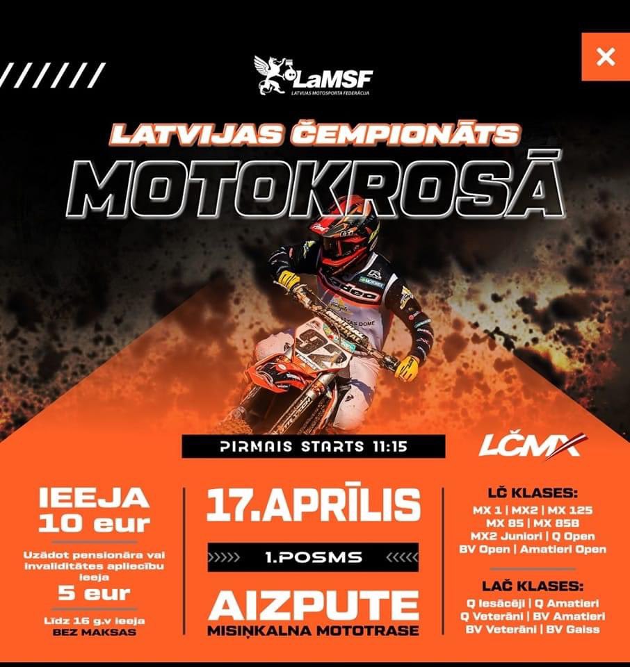Ilgi gaidītais brīdis tuvojas! Jau šajā nedēļas nogalē būs Latvijas motokrosa čempionāta 1.posms. 🤩✊🏼

MX Moduls pārstāvēs:
🔹Kārlis Sabulis (MX1)
🔹Mairis Pumpurs (MX2)
🔹Markuss Kokins (MX125)
🔹Martins Platkevich (MX125)
🔹Emīls Solovjevs (MX85)

#MXmoduls #Binders #Vizulo
