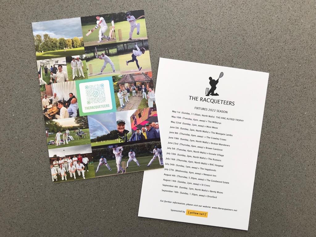 The full Racqueteers fixture card for our 2022 season! 🏏 ⁦<a href="/caldwell_mikef/">Mike Caldwell</a>⁩ ⁦<a href="/PFSClassics/">Jolly</a>⁩ ⁦<a href="/richardcoope/">Richard Coope</a>⁩ ⁦<a href="/hantscricket/">Hampshire Cricket</a>⁩ ⁦<a href="/RHCHCC/">RHCHCC</a>⁩ ⁦<a href="/OSMANTENNIS/">OSMANTENNIS</a>⁩ <a href="/luke11234/">Luke Sully</a>⁩ <a href="/StCrossCC/">StCrossCC</a>⁩ ⁦<a href="/KingsgatePrints/">Kingsgate Prints</a>⁩ #cricket #summer2022