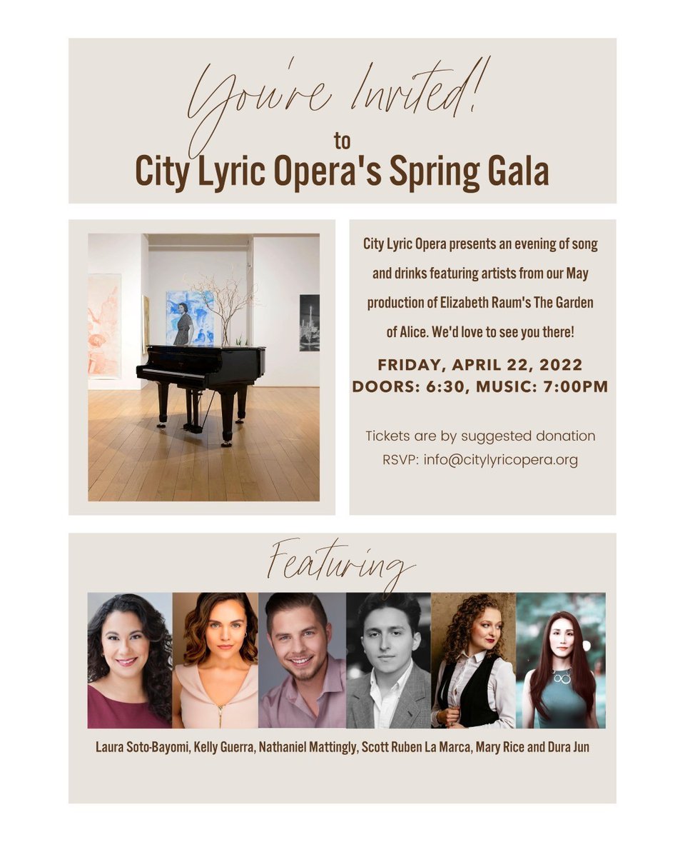guerramezzo's tweet photo. ONE WEEK FROM TODAY IN CHELSEA! Opera and bevvies! 🥂
I’ll be singing with some awesome musicians to celebrate City Lyric Opera’s upcoming production of The Garden Of Alice by Elizabeth Raum. RSVP today!🎶

@citylyricopera @njmattingly @scottie_la_marca @lostobo @maryrice_voice https://t.co/C9W524pF0A