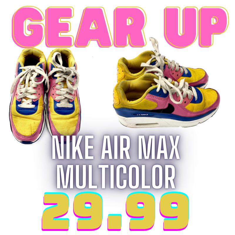 MBMakesorg's tweet photo. Gear Up rehomes sports gear that still has a lot of play left in them. These size 4.5 Nike Air Maxes (Multi color) are perfect for the young athlete who wants to look good while playing well. Get yours at https://t.co/48hRVjgQ73. #mbmakes #NJ #mbspride #edcorps #education https://t.co/JB9ejzeAwq