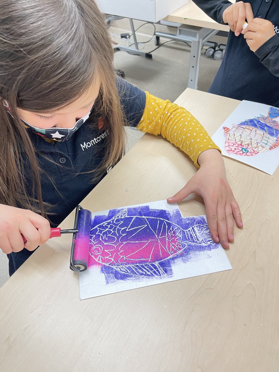 montcrest's tweet photo. Our Primary students demonstrate their knowledge in art class, applying different techniques to obtain amazing results. A technique they have recently learned includes the use of foam plates to create prints with coloured markers. #InnovativeCreators #YouveGotThis https://t.co/mAJNDQ8wIB
