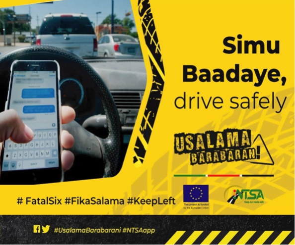 MediaCouncilK's tweet photo. Road safety starts with you: Weka Simu Kando,then Drive. #FatalSix #UsalamaBarabarani #FikaSalama  #NTSA @ntsa_kenya @EUinKenya https://t.co/xyVpvwWriR