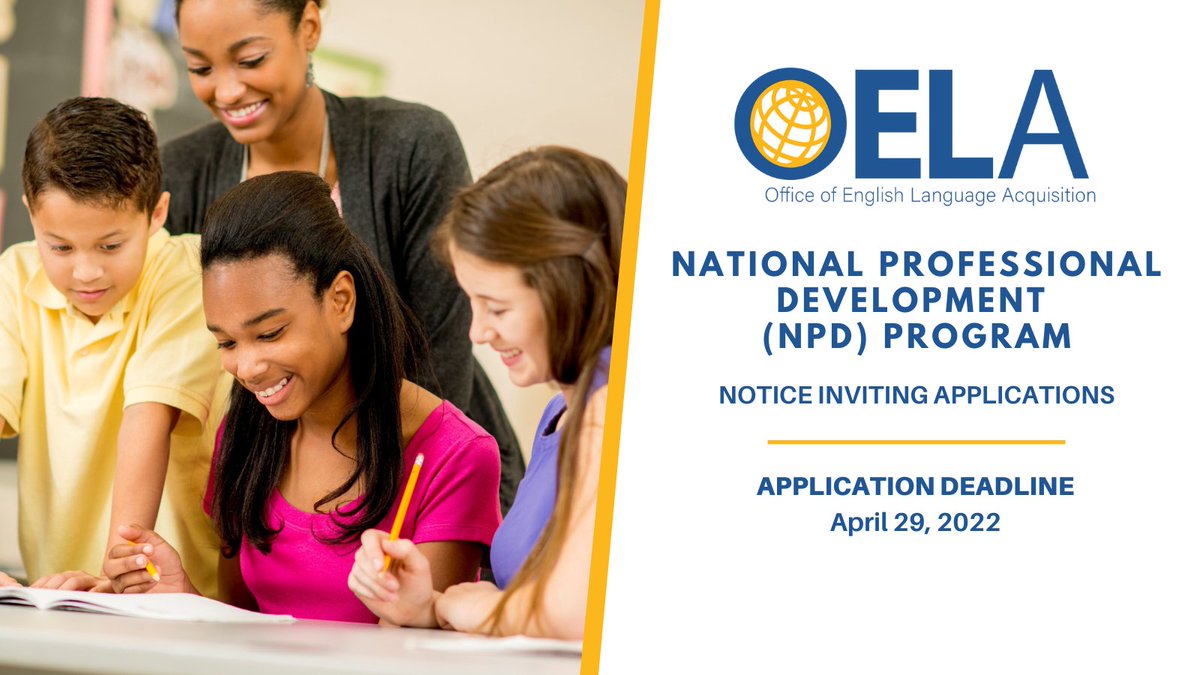 ASKNCELA1's tweet photo. #Earlychildhoodeducation is a key priority for this year’s National Professional Development grant competition. The grant supports recruiting & developing educators of #multilingual & #EL students. Applications due 4/29. Learn more > https://t.co/2XxnFsqXKK #edgrants #ECE https://t.co/TJ3a8R18Id