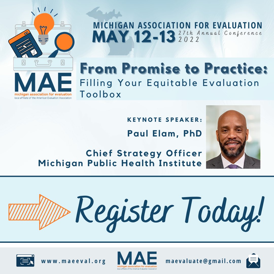 Only one month away, and spots are filling up fast! Register today for MAE's 27th annual conference. Visit bit.ly/MAEConf2022 for more info.

#mieval #evaluation #michiganeval #mae
