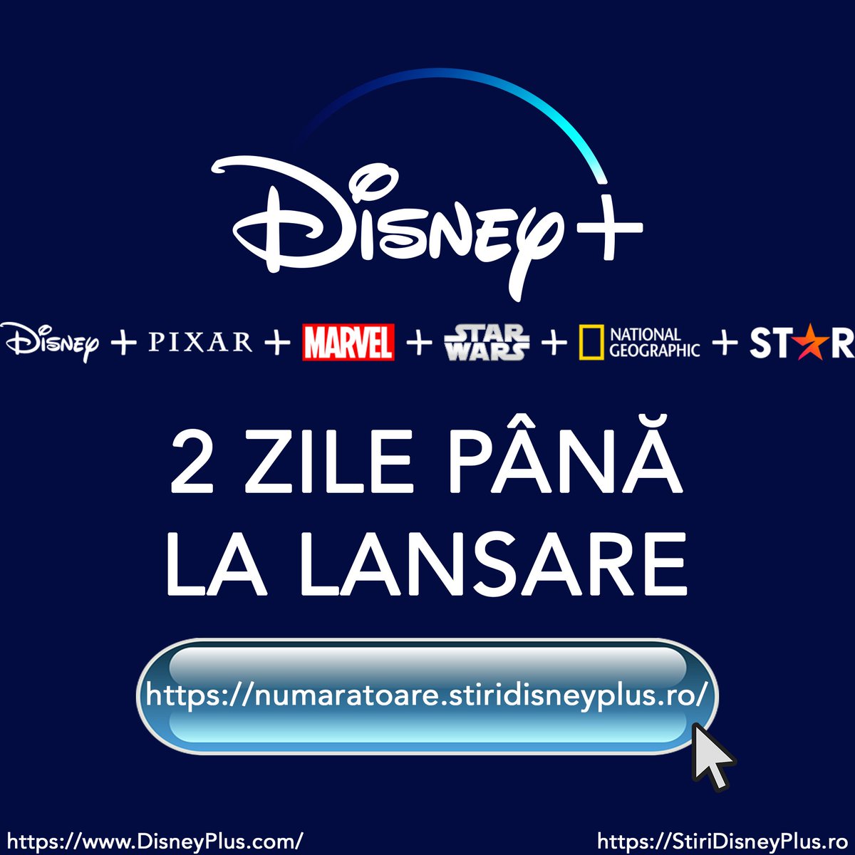 StiriDisneyPlus's tweet photo. Au mai rămas 2 zile până la lansarea Disney+ în România. #DisneyPlus #DisneyPlusRO https://t.co/5iBfYAPXMQ