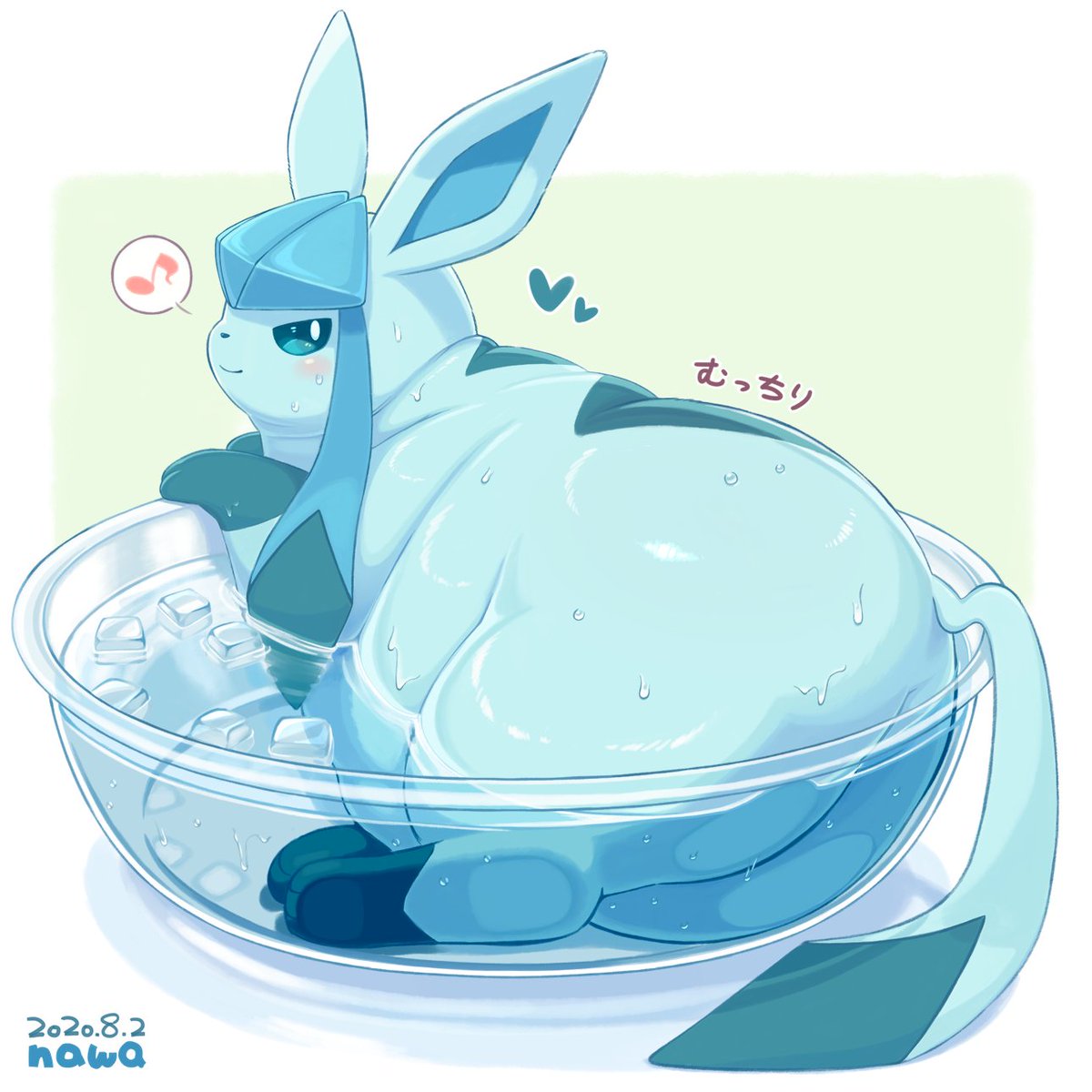 glaceon ,umbreon pokemon (creature) food no humans food on face plate heart musical note  illustration images