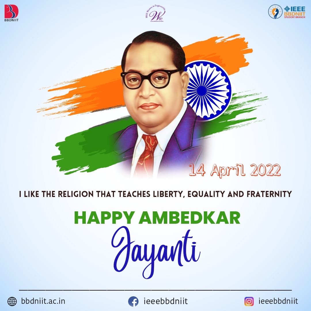 BbdniitEe's tweet photo. Let us always stand against discrimination and fight for equality on the occasion of Ambedkar Jayanti.

 On April 14, Dr. B.R. Ambedkar’s birth is commemorated as Ambedkar Jayanti or Bhim Jayanti, observed every year on April 14. https://t.co/RIaPorDAAL