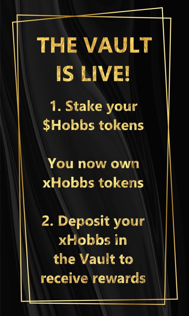 HobbsToken's tweet photo. The Vault Is Now Live! ππ₯
Maximize your paydays by putting your $Hobbs Token in the Payday Vault (https://t.co/E6wNMSkgq7)!
π‘: This is the highest paying passive income generator in the space!
"Let's get rich together." Mr. Hobbs
#HobbsNetwork #HobbsPaydayVault #HobbsToken https://t.co/4vQFh4f2pT