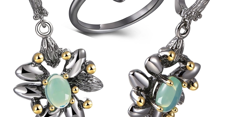 #Anillos Women's Vintage Flower Shaped Ring and Earrings Jewelry Set detodobonito.com/womens-vintage…
