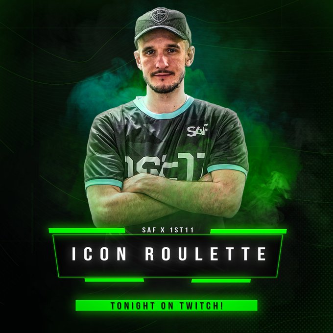 1st11fun's tweet photo. 🟢⚫️ 1st11 Challenge ⚫️🟢

🎲Join @Plute93 as he opens ICON packs along with ICON Roulette! 
⬇️⬇️
⏰Tune in from 7:00PM GMT tonight over on Twitch - https://t.co/eUXz3gyHGv. 
⬇️⬇️
🤔Guess the player to win some prizes 🔥! #CreatorsUnite #GamersUnite #FIFA22 https://t.co/vKWc2dl1uU