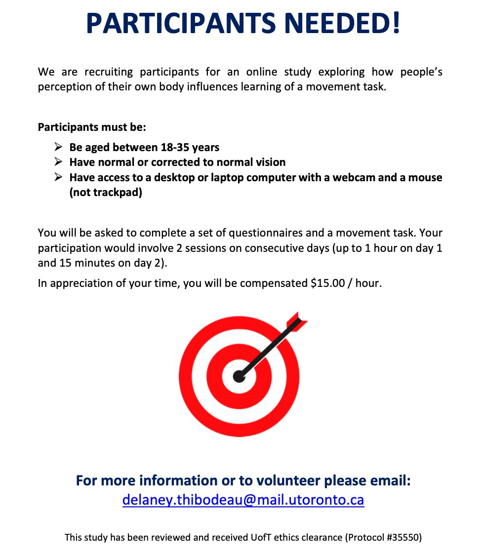 MPARC_UofT's tweet image. PARTICIPANTS NEEDED! If you're between the ages of 18-35 with access to a computer with a webcam &amp;amp; mouse, see the attached poster for a study opportunity! For questions or to take part, reach out to the email below!