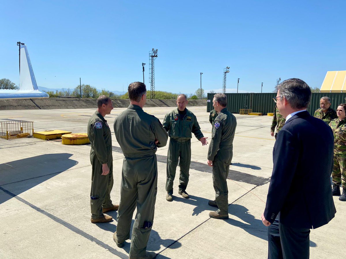dennisluyt's tweet photo. Great visit to our @Kon_Luchtmacht #F35 @NATO Air Policing detachment at Graf Ignatievo AB in Bulgaria. Honored to meet the @BulgariaMod CHOD ADM Eftimov, NL Ambassador van der Burg and Basecommander BGen Rusev. A big thanks to our Bulgarian friends for the excellent support! https://t.co/Eo2iPXp9SN