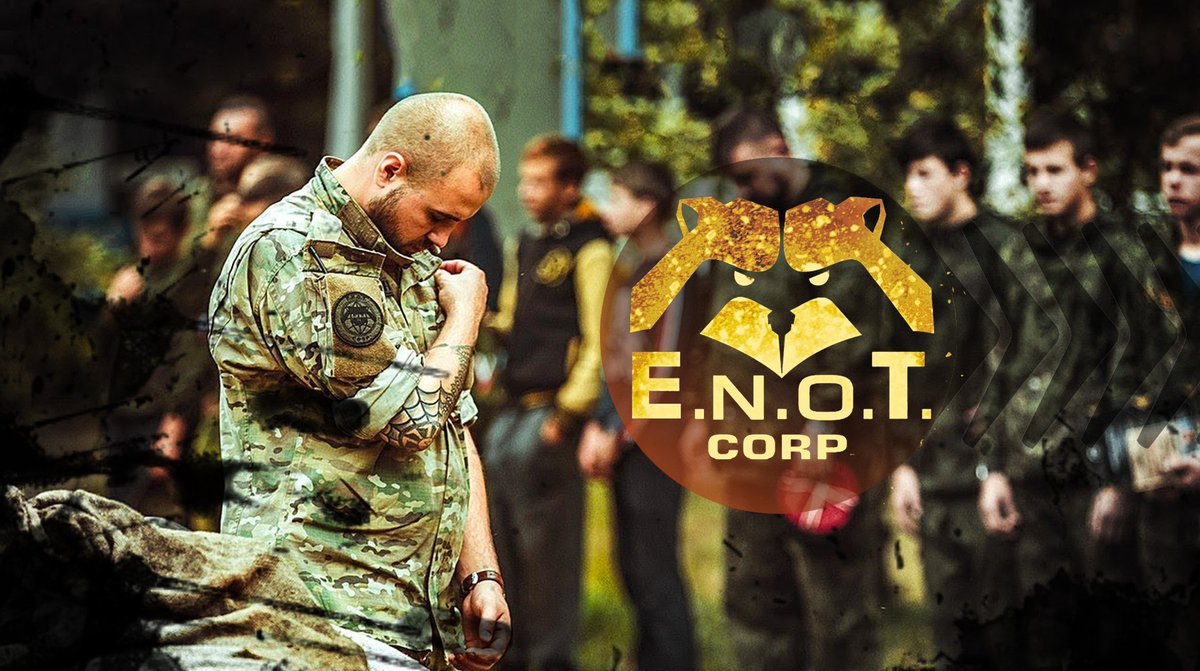 ENOT Corp, russian nationalist group, acting as a private military company. 1st pic, centre, is Alexander Borodai, former PM of the DPR. 2nd pic, we can see an kolovrat in the man's elbow. 3rd photo, can be seen the Valknot, used by Rusich and Wagner. (22/24)