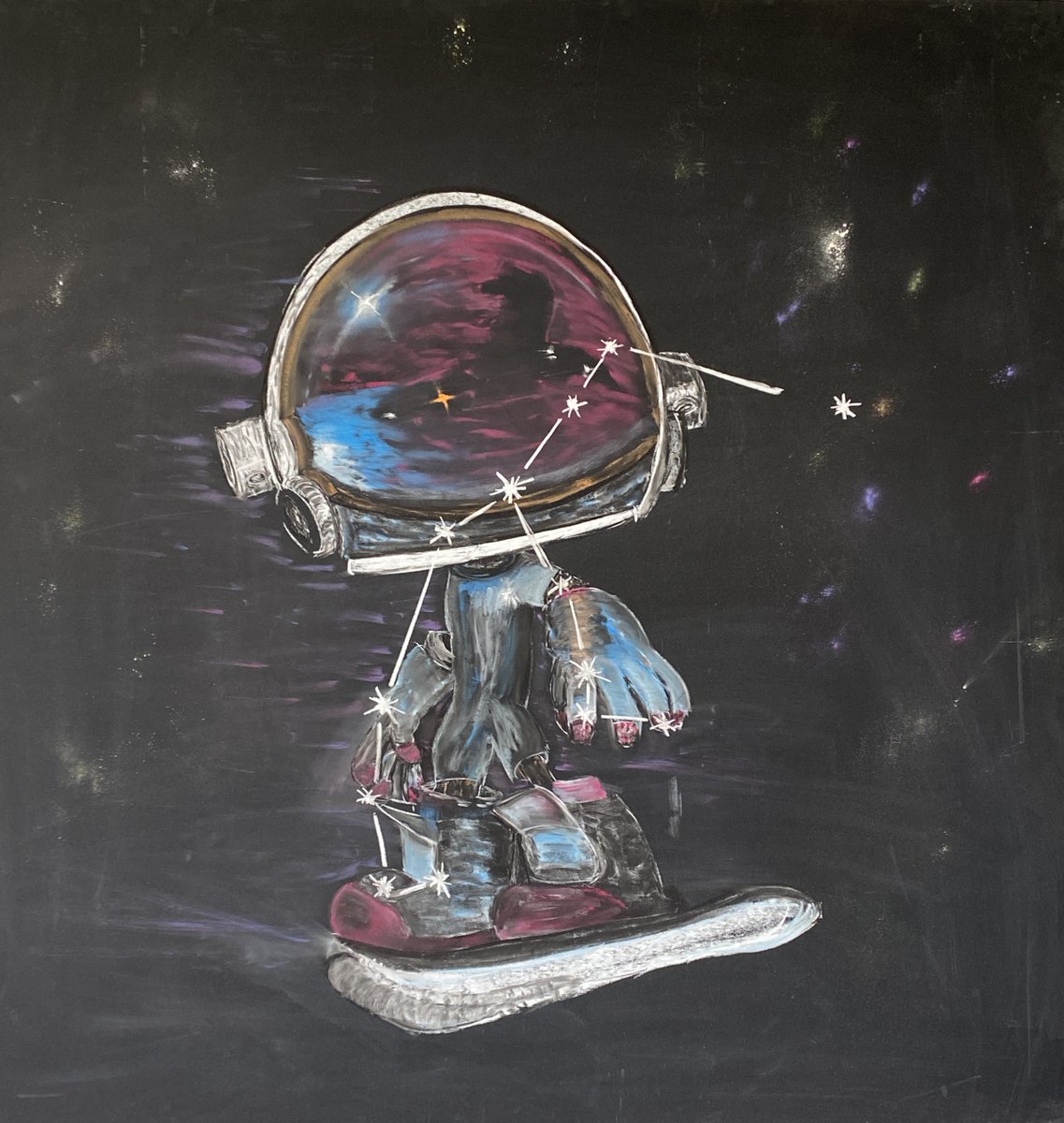 <a href="/MendelNFT/">Mendel</a> 
You asked my interpretation of Mendel art by <a href="/Remybondstudio/">Remy Bond</a> so here it is. I teach about stars and constellations in class and this goes together with story telling about the Greek myths. I make drawings with chalk and encourage the children to draw their own