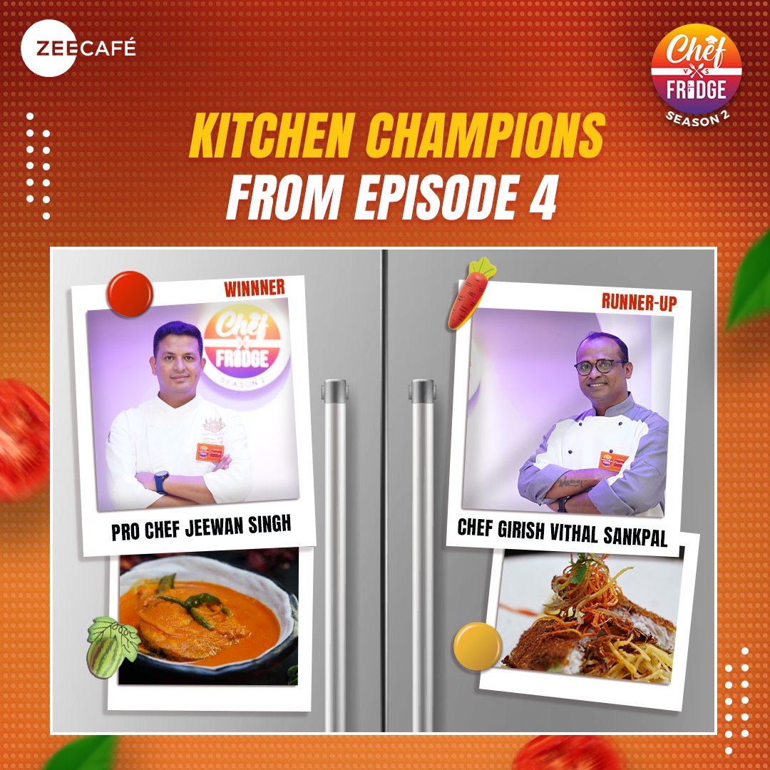 ZeeCafe's tweet photo. Meet the champs from episode 4 #ChefVsFridgeS2, pro-chef #JeewanSingh and #ChefGirish. 

#cookoff #cookingshow #cooking #food #foodie #chef #foodporn #BossChiller #cheflife #cookingclass #cookingwithlove  #newseason #instafood #cookingtips #Bosschef #ChefAjay  #newrecipes https://t.co/xqxqUGVyfW