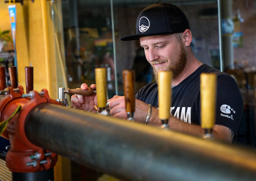Jared is super excited about our new blue and black Bright Ideas hats! He also loves getting his picture taken.

Browse the new selection in the taproom or online. Additional styles drop soon!