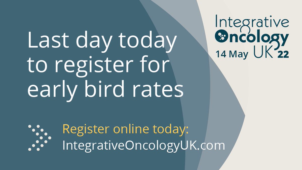 Today is the last day to register for early bird rates for #IOUK22 - the online #integrativeoncology event for healthcare professionals looking to optimise &amp; support patient care Taking place live online on 14 May Register online: bit.ly/IOUK22 #cancer #oncology