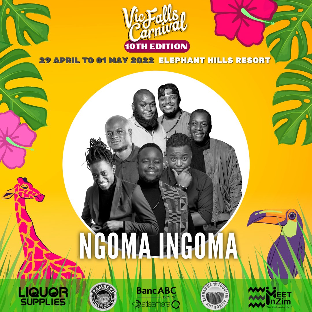 VicFallCarnival's tweet photo. **ARTIST ANNOUNCEMENT** 
They won ‘Song of The Year’ at the Bulawayo Arts Awards &amp; are inspired by the richness of Zimbabwean &amp; African cultural music. They are @ngomaingoma &amp; they're going to light up the stage at #VFC2022!

@Zambezi_Lager @BancabcZW @SuppliesLiquor @ZtaUpdates https://t.co/SpqJNbRCIc