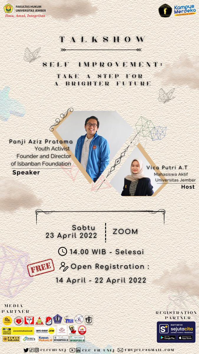 clcfhunej's tweet photo. CIVIL LAW COMMUNITY PROUDLY PRESENT
🎉✨

📢CLC Talkshow Series "Self Improvement : Take a Step for a Brighter Future📢

Hai Fams !! Self Improvement adalah upaya untuk meningkatkan kualitas dan kuantitas diri agar menjadi orang yang lebih baik. https://t.co/SJeH2iQwKn