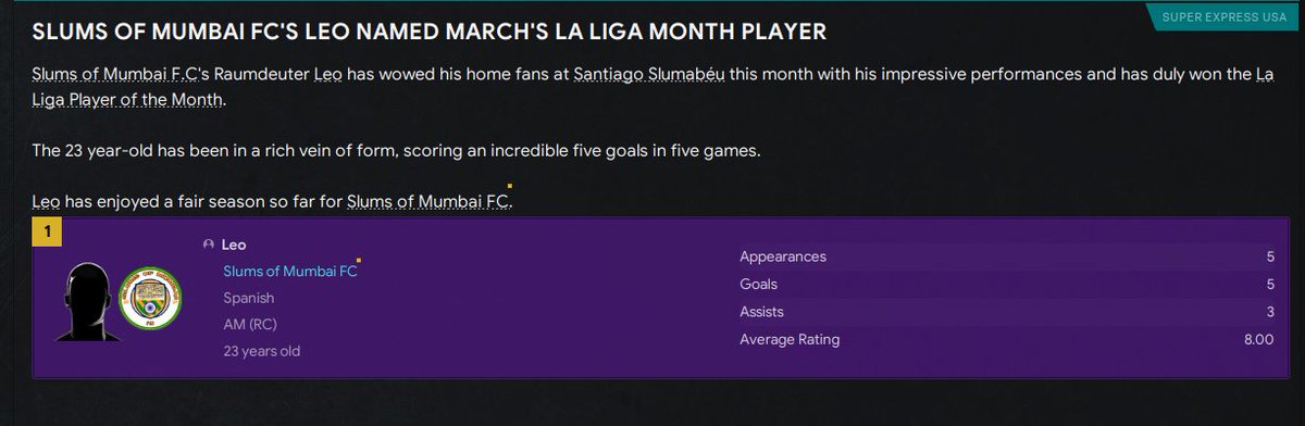 SlumsOfMumbaiFC's tweet photo. .@leorma10 wins March Best Player after 5 incredible Lewandowski like performances where he missed 8 big chances and tapped it in! https://t.co/XVRjtVSlJA