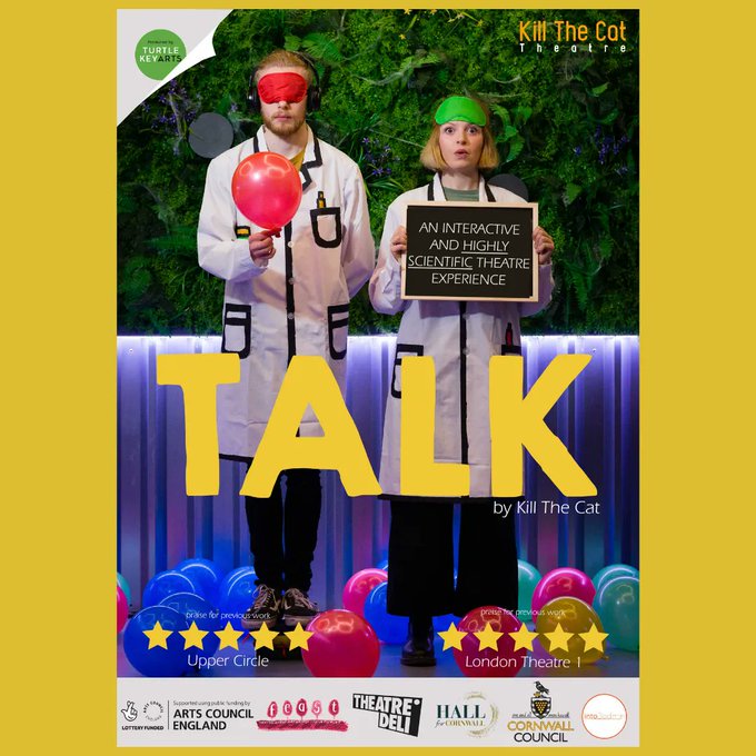 It's our friends <a href="/KillTheCatCo/">Kill The Cat</a>'s last day <a href="/TRPlymouth/">Theatre Royal Plymouth</a> today, with #TALK - an interactive game-show, science/social experiment, interactive theatre installation experience. If you enjoyed their show The House Never Wins at #PFF20, then book for this! theatreroyal.com/whats-on/2022-…