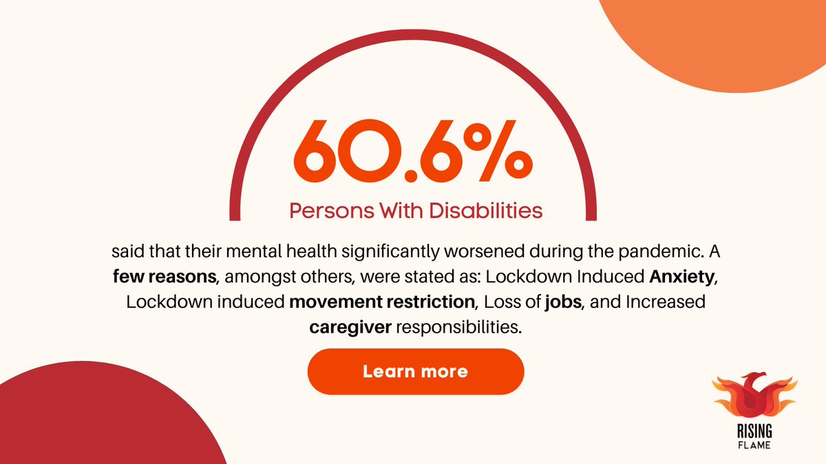 RisingFlameNow's tweet photo. The pandemic and its lockdowns have severely affected people with disabilities' #MentalHealth due to a multitude of reasons specific to disabled experiences. Our survey on the pandemic's impact on persons with disabilities threw up many insights!
Like and RT ➡️ #WorldHealthMonth https://t.co/GaVND8icgC