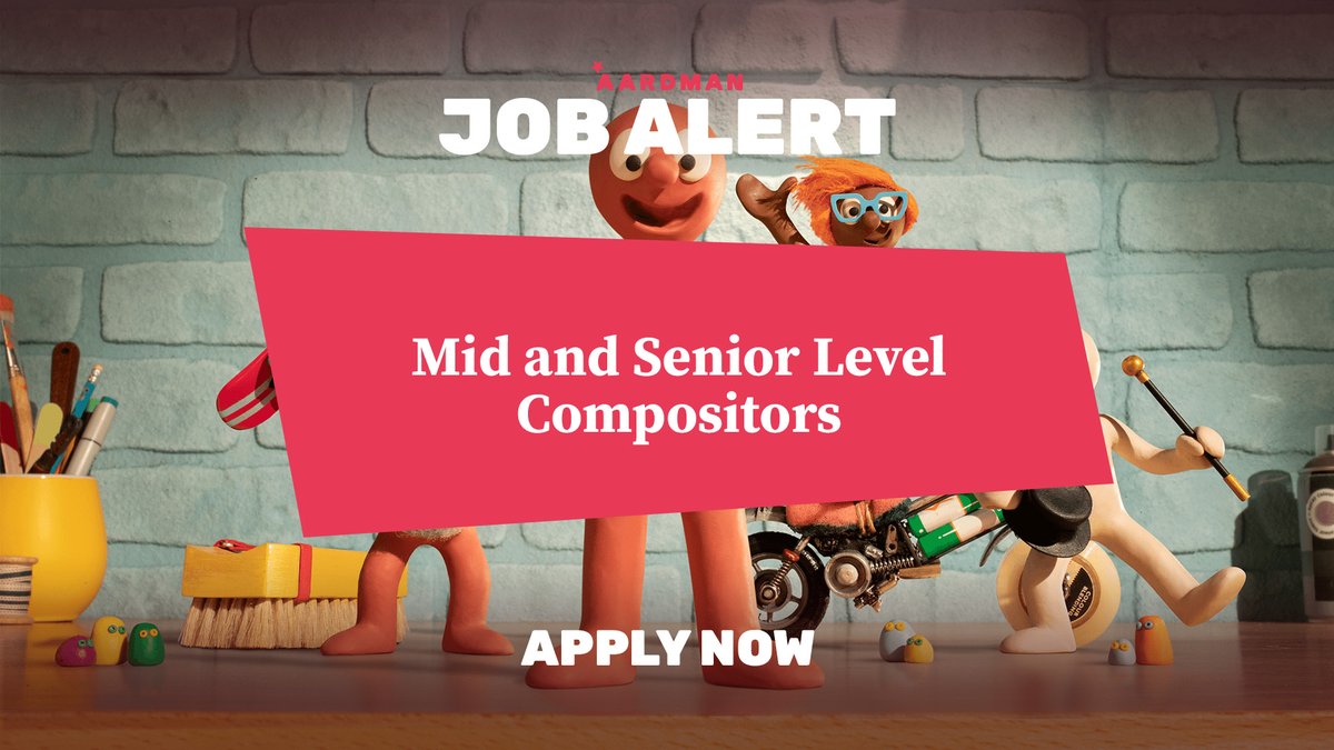 aardman's tweet photo. WE'RE HIRING! We are looking to recruit Mid and Senior Level Compositors at Aardman to work across Stop Motion, Short Form and Commercials projects.

Find out more and apply here: https://t.co/jRTZ4HXIXz https://t.co/gqZGBcJ5t2