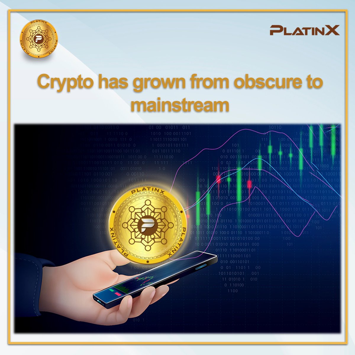 PlatinXOfficial's tweet photo. Crypto assets have gone mainstream. With potential to reduce transaction costs and increase speed and privacy, they have attracted even the governments around the world.
#PlatinX #PTX #Crypto #PlatinXCrypto #platinxcryptoonbitmartnow #Blockchain #speed #privacy #aroundtheworld https://t.co/6t0ITxIFPU