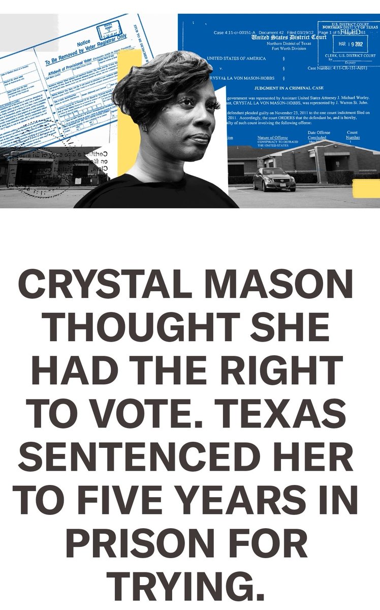 How does two White men in Florida commit voter fraud and only get community service. But #CrystalMason get five year in prison for attempting to vote after she was informed she was eligible to vote.