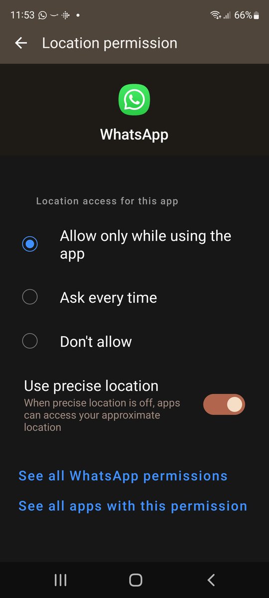jennitastic_'s tweet photo. @SamsungHelpUK @WhatsApp  can you help? Samsung says its a you issue. There's no option to have allow always. And the app doesn't run in background so can't keep people updated on my location. Annoying because I want it for driving so can't be on app or of walking alone in dark. https://t.co/E9NRkAWzXa