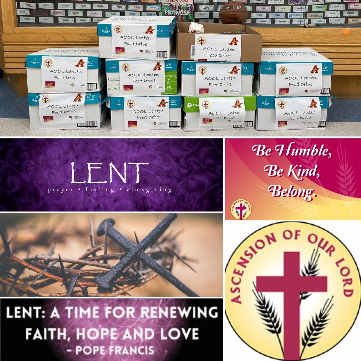 MPHickie's tweet photo. So grateful to our @Ascension_CCSD school community for their generosity with our Lenten Food Drive for the Society of St. Vincent de Paul of @RCAscensionYYC! Be Humble, Be Kind, Belong! Together we are Ascension Strong! #prayfastgive #almsforthepoor @CCSD_edu https://t.co/9vgu5zUkUe