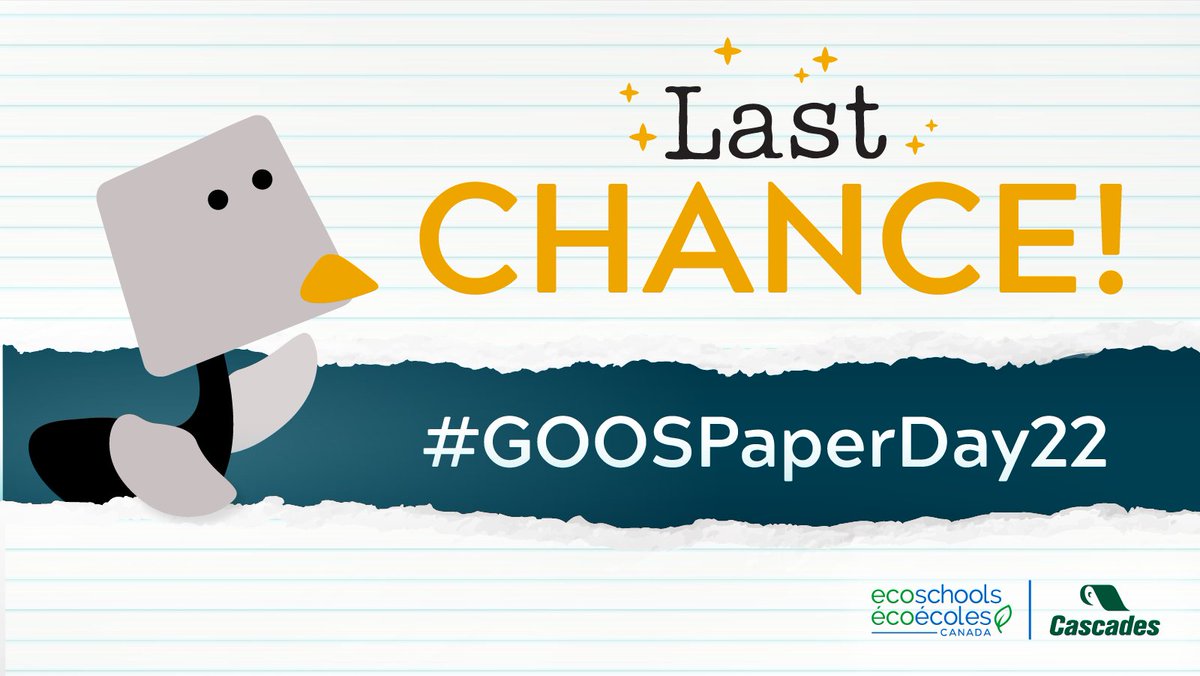 EcoSchoolsCAN's tweet photo. Last day to enter our GOOS paper bin contest! Use the hashtag #GOOSPaperDay22 to send us a photo of your GOOS bin before 11:59pm ET tonight for a chance to win! Details: https://t.co/vj3SwHomNl https://t.co/4JeciTVanc