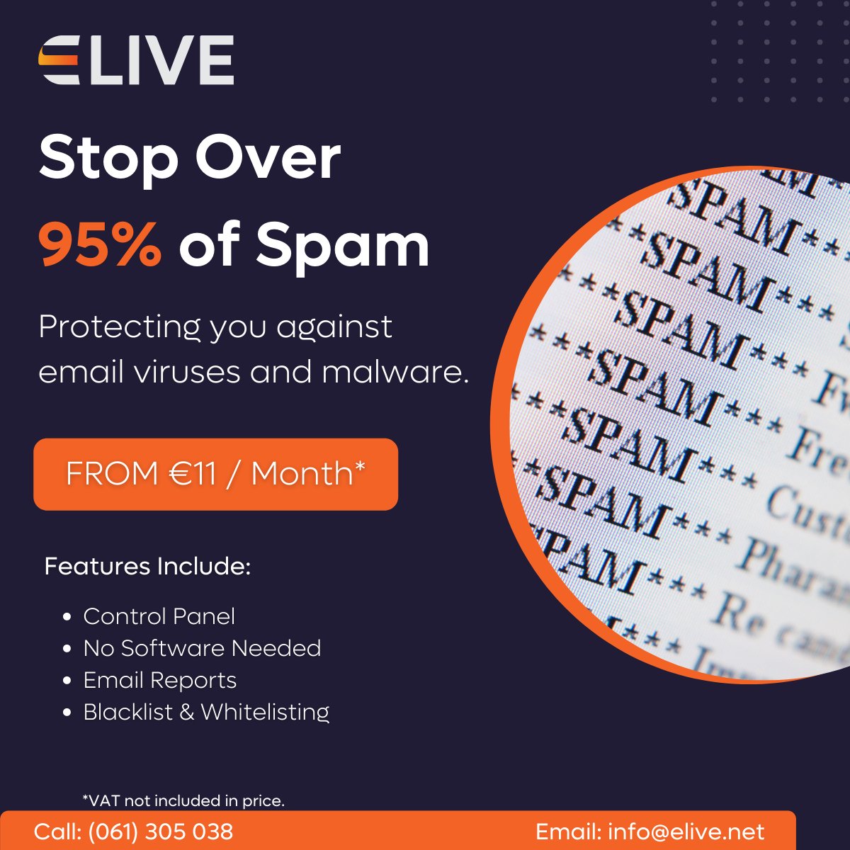 eliveirl's tweet photo. Are you sick and tired of receiving a constant flow of spam to your email? 

With Elive’s spam scanning, we’ll stop over 95% of spam and protect you against email viruses and malware.

Signup Today &amp; Protect Your Emails:
https://t.co/SavsLApEYj https://t.co/jgJnh5LlRl