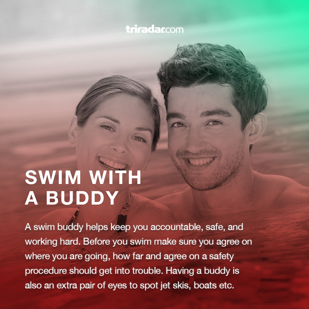 When training for the swim, its always best to have a partner so that you have an extra pair of ears and eyes for any potential obstacles in your track. 
If its the sport where you feel the least confident it can also give you that extra boost!

Do you swim with a buddy?🏊‍♀️🏊‍♂️