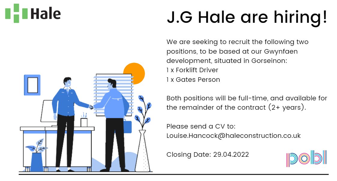 JGHConstruction's tweet photo. We have two exciting opportunities for 1 x Gates person and 1 x Forklift Driver, to work on our innovative 144 zero-carbon homes at Gwynfaen, Gorseinon.

Please see the ad below for more details. https://t.co/VLJCZ5Mp7B