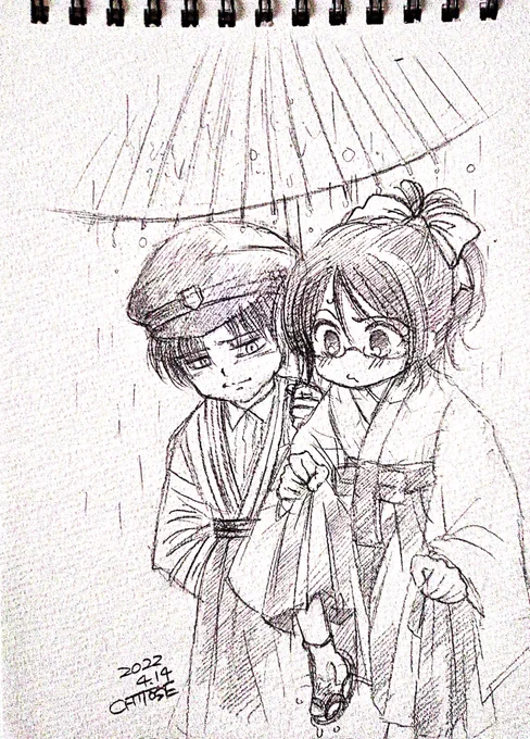 #リヴァハン 病院の待ち時間でコソコソ描いてた落書き。服
うろ覚えです
…待ってる間にワクチン副反応で発熱😳コソッ 