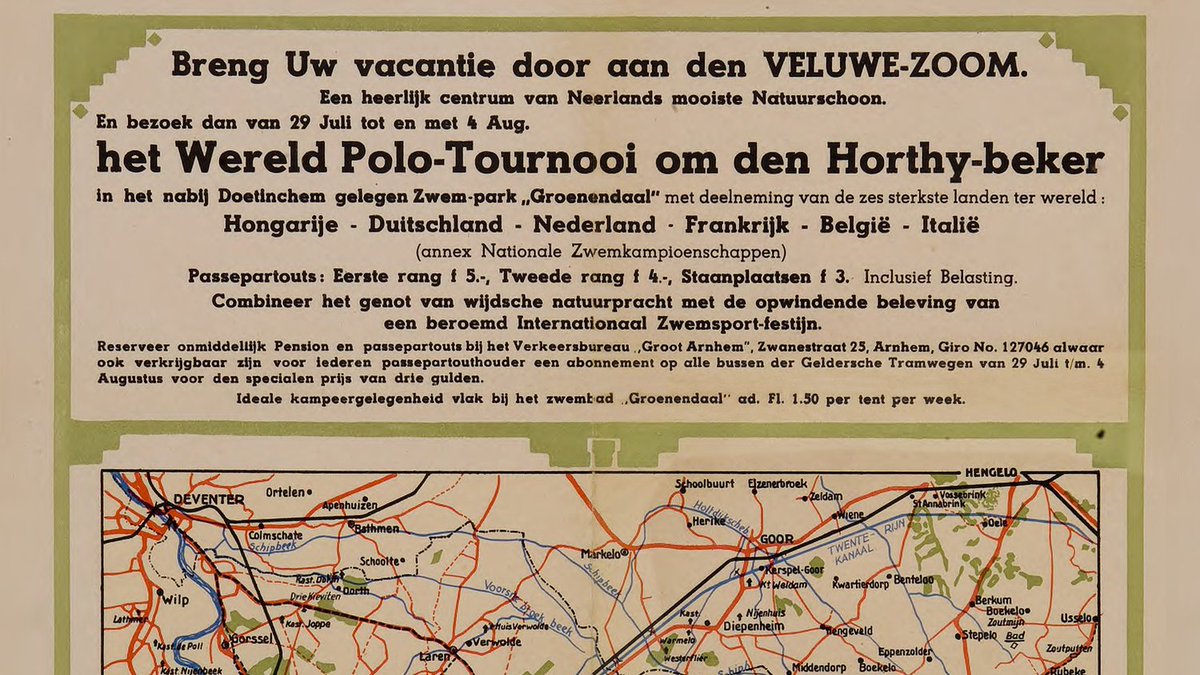 GekopKaarten's tweet photo. #ThePassion zet #Doetinchem in de spotlights. In 1939 deed "een beroemd internationaal Zwemsport-festijn" dat, georganiseerd door @KNZBned. Toeristische promotie van de #Veluwezoom. #Arnhem paste net niet op de kaart, maar staat er toch prominent op (zie https://t.co/jLRgxKqUzT) https://t.co/9rywMMBvG8