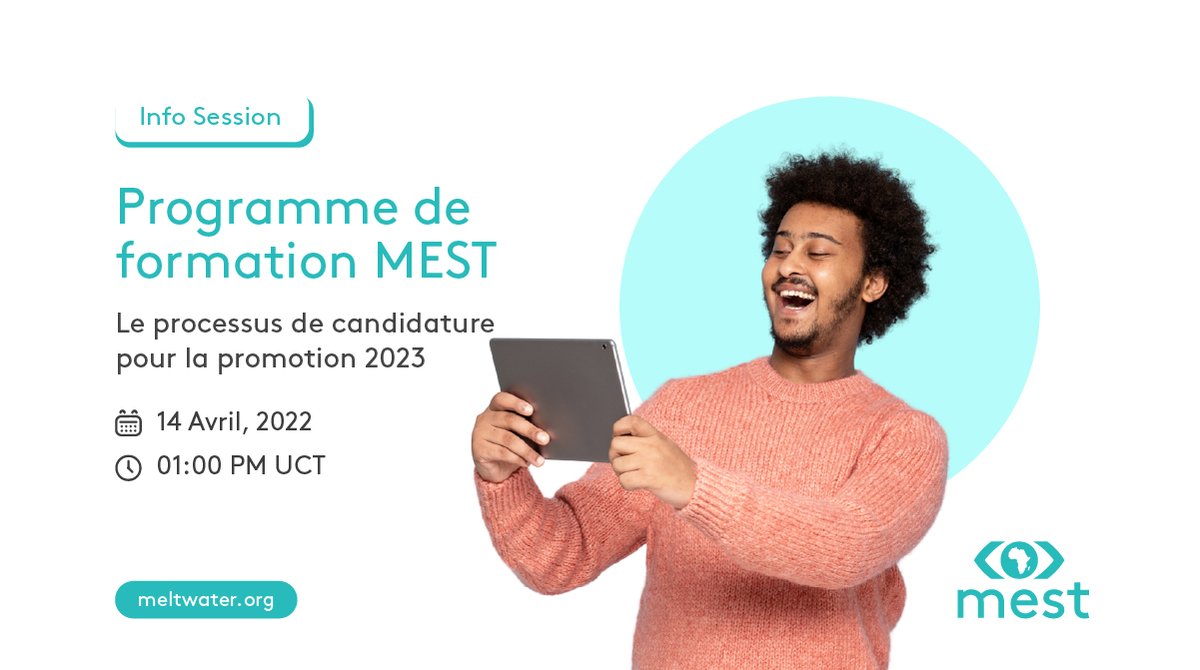 MESTAfrica's tweet image. Parlez-vous français ? Ceci est pour notre communauté francophone. Rejoignez-nous aujourd&apos;hui à 13 heures 👉🏿 bit.ly/3JGcpTF

#BuildITatMEST #Classof2023 #MESTTrainingProgram