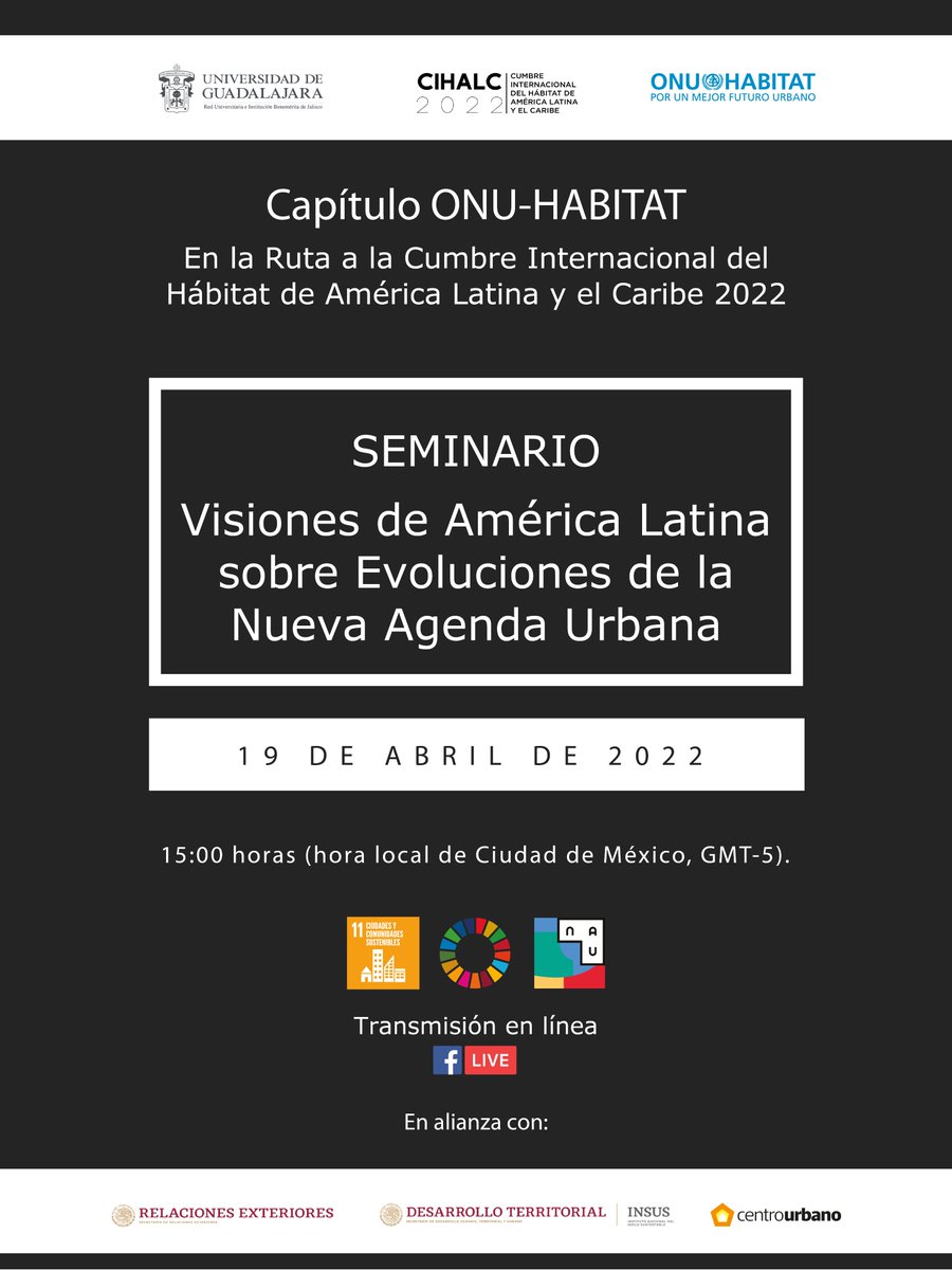 🗓️[19 de abril] Seminario Visiones de América Latina sobre Evoluciones de la #NuevaAgendaUrbana

⏰15:00  (GMT-5).

 🗣️<a href="/Lorena_Zarate_/">Lorena Zárate Soneyra 🌈</a>  hablará sobre estrategias de vivienda como parte de un nuevo contrato social #DerechoALaCiduad

📱Sigue la transmisión👉 facebook.com/portalcentrour…