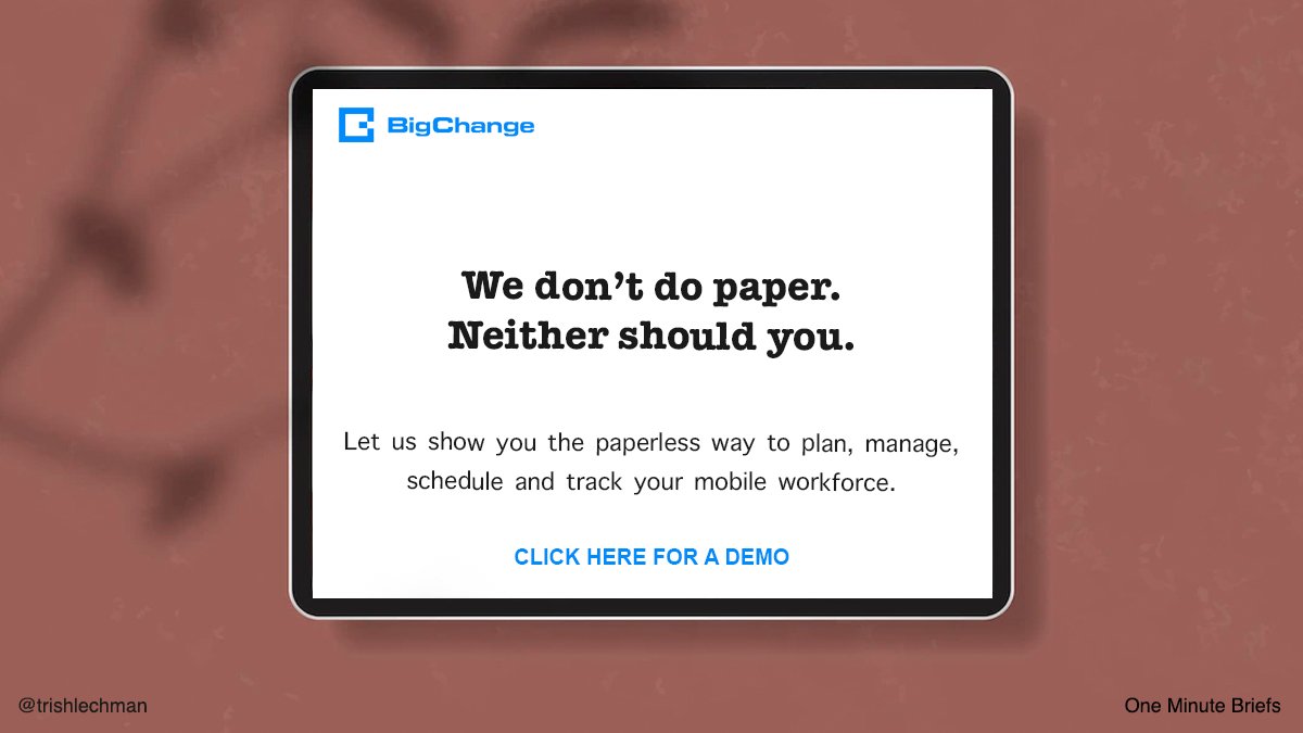 trishlechman's tweet photo. One Minute Brief of the Day: 
Create Direct Mail (DM) ideas to promote the brilliant 
@BigChangeApps platform to Plumbing &amp; Heating businesses. #BigChange 
@OneMinuteBriefs https://t.co/nIz4a7X8b3