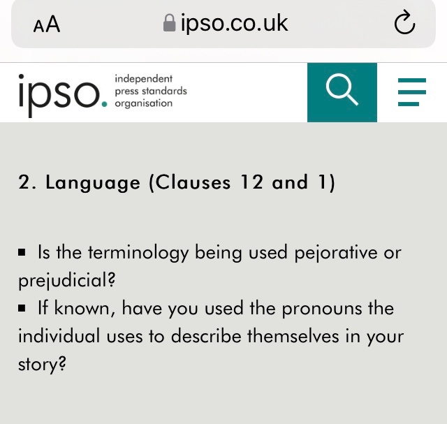 HumanJourno's tweet photo. @WomenAreWomen3 @BevJacksonAuth @IpsoNews The guidance is quite vague unfortunately. @IpsoNews really needs to give journalists better guidance, particularly for reporting sexual offences committed by trans people. https://t.co/AtdKAJ46UK https://t.co/rJ5zcNVr9Q