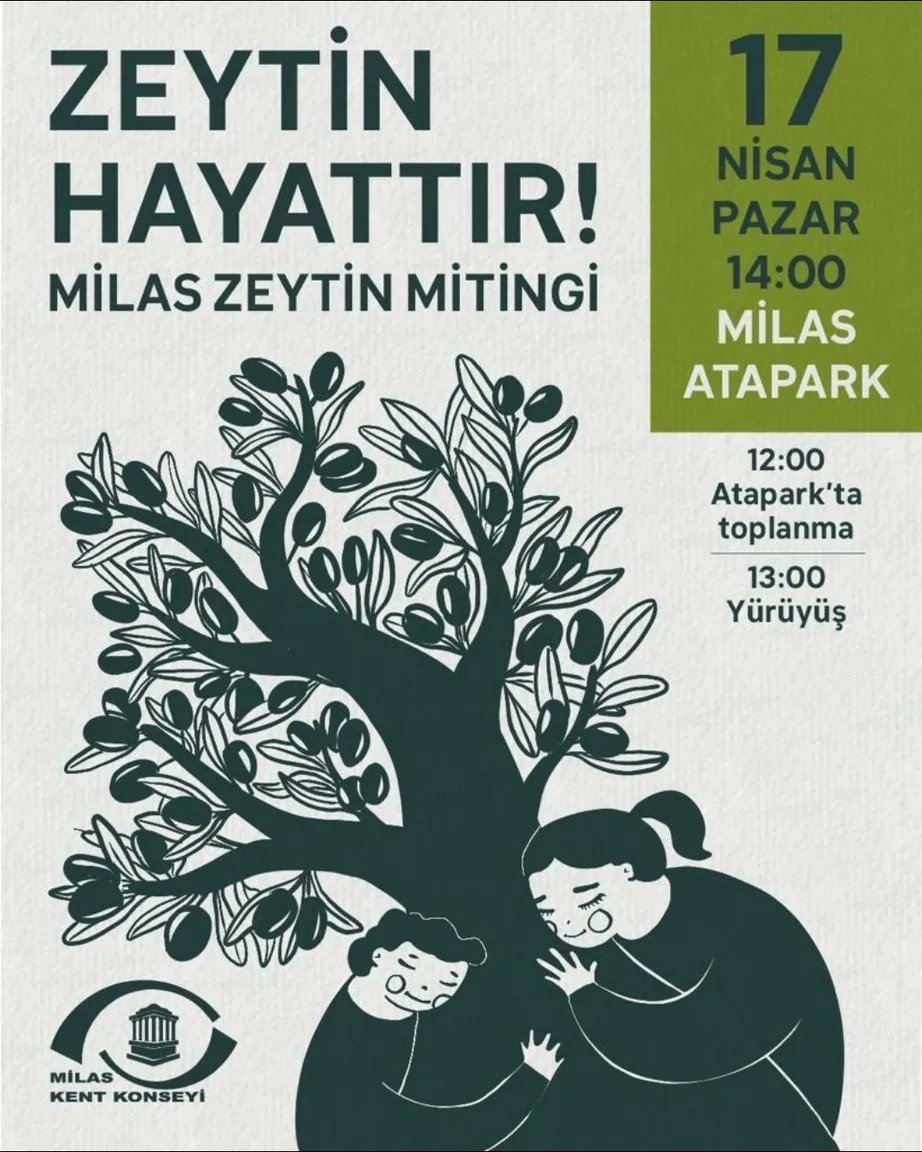 Tüm gücümüzle sarılıyoruz zeytin ağacına. Binlerce yıl yaşama tutunmanın, üretmenin kadim bilgisi bize de bulaşır umuduyla.

Yok etmenin değil, kardeşçe yanyana varolmanın kazanması için buluşuyoruz.

Zeytin kardeşliği kazanacak✌🏿🫒🌲

📅 17 Nisan Pazar
🕛 12:00
📌 Atapark, Milas