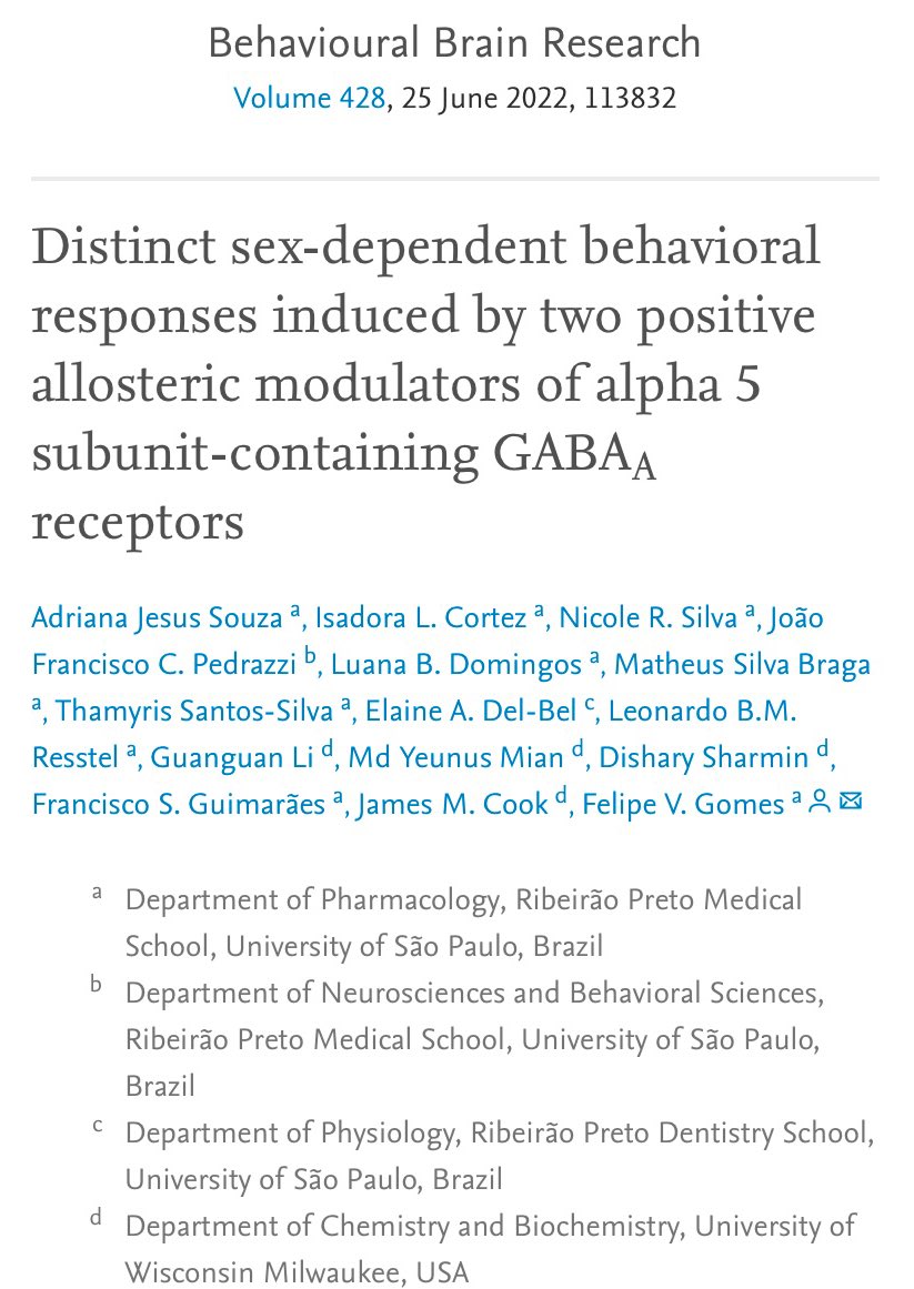 thamyris_ss's tweet photo. Check out our newest #gomeslab paper! Ξ±5-GABAAR PAMs modulate behavioral responses in male and female mice! New insights for potential drugs to treat psychiatric diseases. π§ π©π»βπ¬
Congrats to @adrijsouz, @dr_gomesfv and all other authors! ππ½ππ½ https://t.co/8sGZP9O8Nv