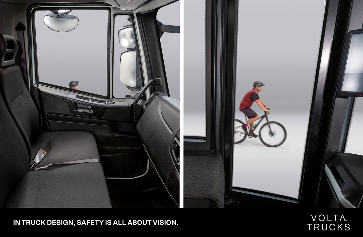 Open your eyes to the blind spot.

Vulnerable road users account for 83% of fatalities and serious injuries in London. To protect their safety, the Volta Zero features a central driving position and incorporates full-length glass doors, removing blind spots to the side.